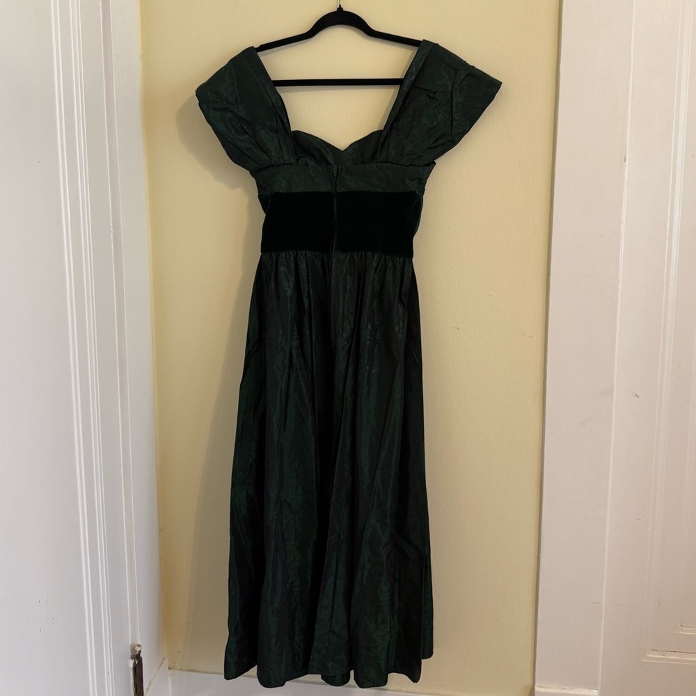Laura Ashley Vintage Green Velvet and Taffeta Party Mini Dress - Picture 3 of 6